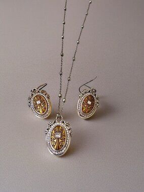 Brighton "TRUTHFUL CROSS" Necklace And Matching Earrings. NWOT Gold Tone